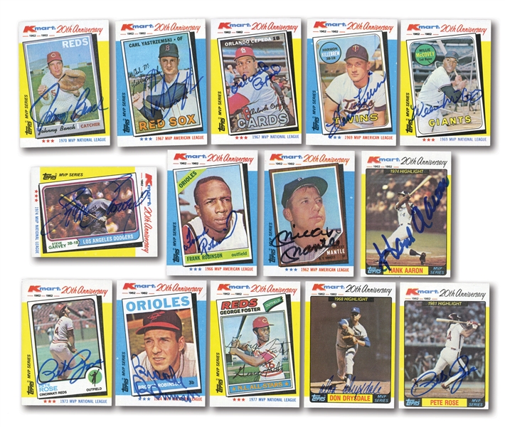 1982 TOPPS K-MART 20TH ANNIVERSARY LOT OF (13) AUTOGRAPHED CARDS INCL. MANTLE & AARON